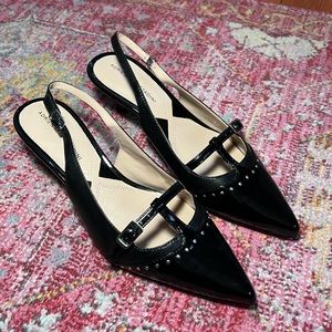 Adrienne Vittadini black mary jane studded slingback heels patent leather sz 7.5